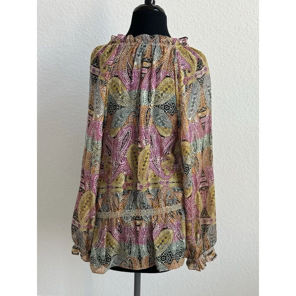 Robert Graham Womens Long Sleeve V-Neck Silk Paisley Shirt  Sz XL‎ Boho Colorful - Picture 2 of 8